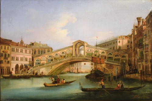 Venise, le pont du Rialto - Giuseppe Coen (1811– 1856) - Tableaux et dessins Style Restauration - Charles X